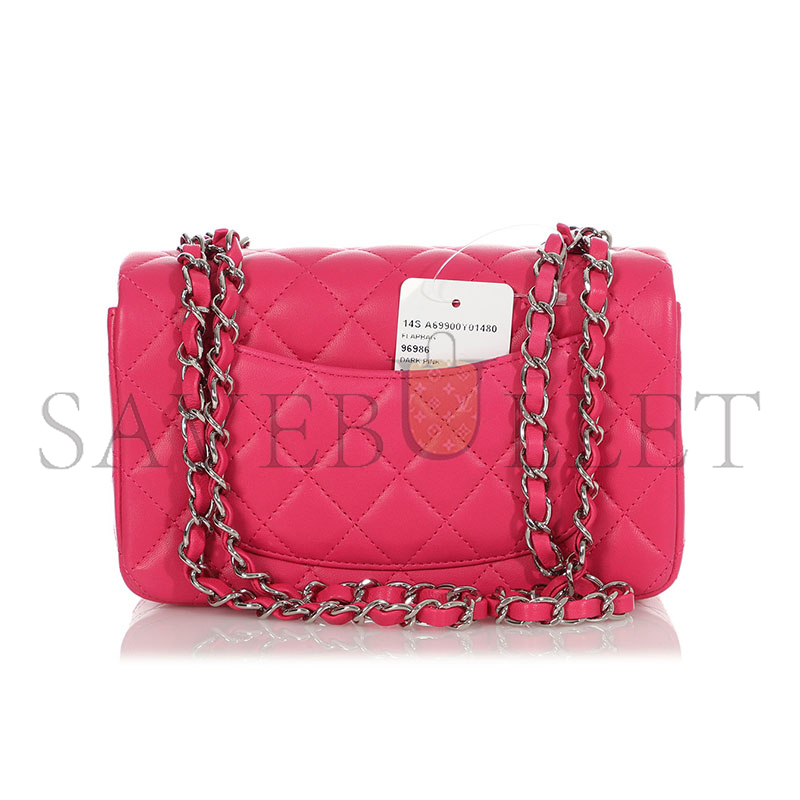 CHANEL QUILTED LAMBSKIN RECTANGULAR MINI FLAP PINK SILVER HARDWARE A69900 (20*13*7cm)
